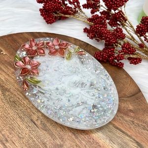 Jewelry Tray Soap Dish Silver glitter Resin ring dish Handmade Cute Gift Boho
